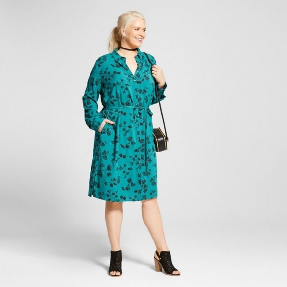 Ava & Viv Dresses & Skirts - NWT Ava & Viv Green Leaf Print Rayon Shirt Dress